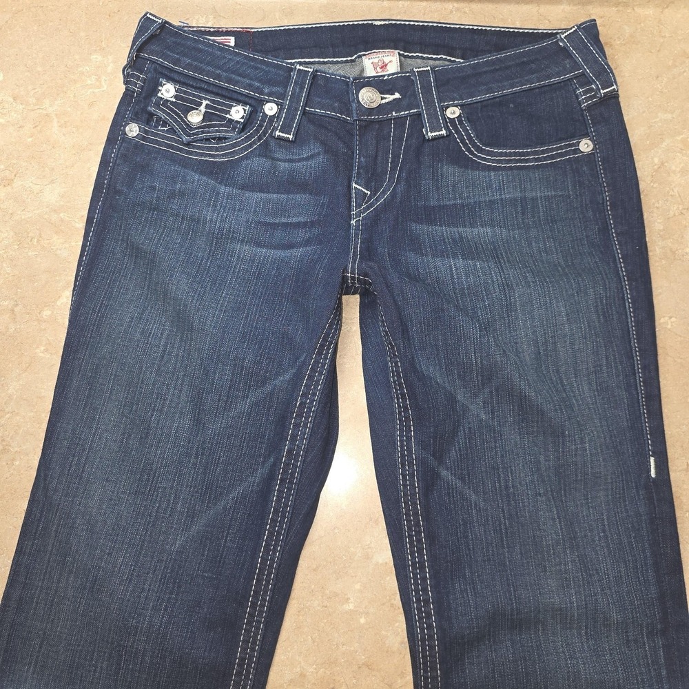 True Religion Jeans Womens 28 Blue Becky Low Rise Bootcut Flap Pockets Made USA - Picture 5 of 16